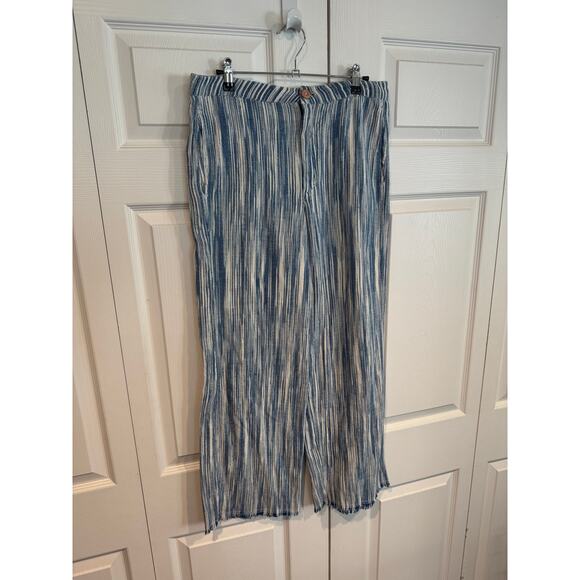 Striped Pants Blue & White Cropped Wide Leg Boho Casual Comfortable - Picture 7 of 8